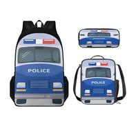 STUOARTE Set zaino 3 in 1, set di libri per bambini da 43 cm con scatola per matite, zaino leggero e portapranzo, per ragazzi e ragazze, Auto della polizia - Blu, Taglia unica, Set di zaini per la
