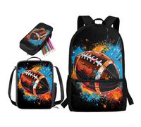 STUOARTE Set zaino per bambini, 3 pezzi, set di libri da 43 cm con portapranzo e astuccio, zaino grande per la scuola per ragazzi e ragazzi, Ink Splash Rugby - Multicolore