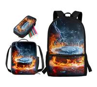 STUOARTE Set zaino per bambini, 3 pezzi, set di libri da 43 cm con portapranzo e astuccio, zaino grande per la scuola per ragazzi e ragazzi, Fire Lightning Hockey - Blu e Arancione