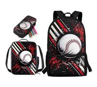 STUOARTE Set zaino per bambini, 3 pezzi, set di libri da 43 cm con portapranzo e astuccio, zaino grande per la scuola per ragazzi e ragazzi, Splash Ink Baseball - Pallone da baseball, colore: Bianco