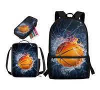 STUOARTE Set zaino per bambini, 3 pezzi, set di libri da 43 cm con portapranzo e astuccio, zaino grande per la scuola per ragazzi e ragazzi, Water Fire - Pallacanestro Lightning blu e arancione