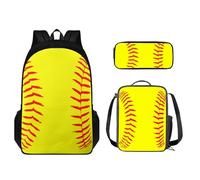 STUOARTE Set zaino per bambini, 3 pezzi, zaino leggero con borsa per il pranzo e astuccio coordinati, Softball - Giallo e Rosso, Taglia unica, Zaino per bambini