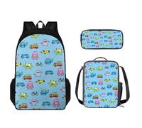 STUOARTE Set zaino per bambini, 43,2 cm, leggero, con scatola per matite, zaino e borsa per il pranzo, 3 pezzi, Mostri dei cartoni animati - Blu, Taglia unica, Zaino per bambini