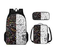 STUOARTE Set zaino per bambini con portapranzo e portapenne, borsa per studenti per scuola elementare o asilo, Matematica - Bianco e Nero, Taglia unica, Zaino per bambini