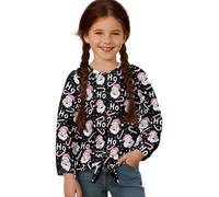 STUOARTE Top a maniche lunghe per ragazze, casual, girocollo, tunica camicetta morbida pullover top per ragazze di 5-12 anni, Bianco e nero - Babbo Natale Ho, 7-8 Years
