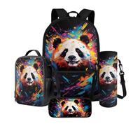 STUOARTE Zaino per la scuola leggero per ragazze, set da 4 pezzi, include borsa per libri, portapranzo, astuccio per matite e custodia per bottiglia d'acqua, Bianco e nero - Splash Ink Panda, Taglia