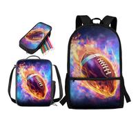 STUOARTE Zaino per ragazzi, set di 3 zaini per la scuola con portapranzo e astuccio, zaino per studenti delle scuole medie elementari, Fire Rugby - Arancione