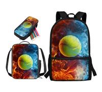 STUOARTE Zaino per ragazzi, set di 3 zaini per la scuola con portapranzo e astuccio, zaino per studenti delle scuole medie elementari, Tennis Acqua e Fuoco - Blu e Arancione