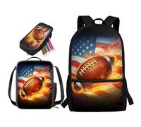 STUOARTE Zaino per ragazzi, set di 3 zaini per la scuola con portapranzo e astuccio, zaino per studenti delle scuole medie elementari, Bandiera americana Fire Rugby - Arancione