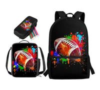 STUOARTE Zaino per ragazzi, set di 3 zaini per la scuola con portapranzo e astuccio, zaino per studenti delle scuole medie elementari, Splash Ink Rugby - Multicolore