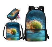 STUOARTE Zaino per ragazzi, set di 3 zaini per la scuola con portapranzo e astuccio, zaino per studenti delle scuole medie elementari, Fire Water Tennis - Blu e Arancione