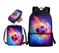 STUOARTE Zaino per ragazzi, set di 3 zaini per la scuola con portapranzo e astuccio, zaino per studenti delle scuole medie elementari, Water Soccer - Blu e Arancione