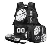 STUOARTE Zaino scuola personalizzato stampa palla zaino scuola con nome e numero, forniture per il rientro a scuola, Nero e Bianco - Pallacanestro Camouflage, Set di zaini per la scuola