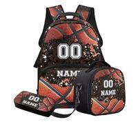 STUOARTE Zaino scuola personalizzato stampa palla zaino scuola con nome e numero, forniture per il rientro a scuola, Arancione e Marrone - Basket, Set di zaini per la scuola