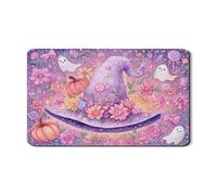 Stuoia scolapiatti a forma di cappello da strega, in gomma assorbente, motivo floreale viola, tappetino scolapiatti in pelle PU per Halloween per bancone della cucina, 30,5 x 50,8 cm
