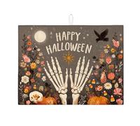 Stuoia scolapiatti fantasiosa, motivo scheletro, vintage, motivo floreale di Halloween, assorbente, tappetino scolapiatti in microfibra medievale per bancone della cucina, 45,7 x 61 cm