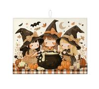 Stuoie per asciugare i piatti della strega di Halloween per cucina, carino strega dei cartoni animati, tappetino assorbente scolapiatti in microfibra autunnale per protezione bar 45,7 x 61 cm