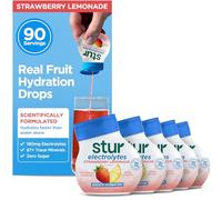 Stur Elettrolita Water Enhancer | Dolcificato con Stevia | Alto contenuto di vitamina C e antiossidanti | Senza zucchero | Zero calorie | Keto | Vegano | 5 bottiglie, per 90 bevande (limonata alla