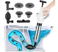 Stura WC, Pulitore per scarico, pompa per WC, pulizia ad aria compressa, WC con 4 ventose, manometro, scarico per lavabo, bagno, doccia, cucina