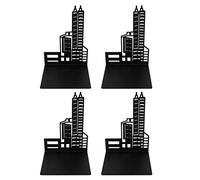 Sturdy Iron Bookends | 4 Pack Classic Black Architectural Book Holders | Grip - Enhanced Foam Pads for Books/CDs/DVDs | Adjustable Size for Desks & Shelves (Shenzhen)