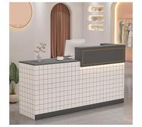 Sturdy Office Reception Desk with Lockable Drawer & LED Light Strip - Easy Assembly Checkout Counter for Business & Home (A2 140cm/55in)