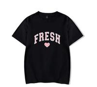 Sturniolo Triplets Fresh Love T-Shirt Girocollo Cotone Manica Corta Moda Coppia Manica Corta Sciolto Casual Maglietta per Uomini Donne XXS-4XL-Black||XXS
