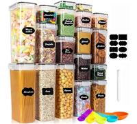 stusgo 18 Pezzi Contenitori Ermetici per Alimenti e Cereali, Senza BPA, Trasparente, Organizzatore in Plastica per Cereali, Farina e Zucchero, Contenitore per Pasta
