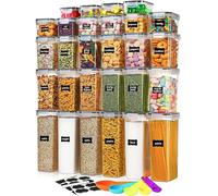 stusgo Confezione da 28 contenitori ermetici per alimenti con coperchi, senza BPA, trasparenti, per dispensa da cucina, dispensa, organizer in plastica per cereali, farina e zucchero