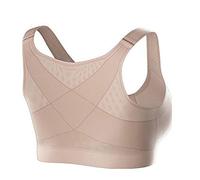 STUSOO Front Closure Bras for Women, Posture Corrector Bra, Bras for Women No Underwire, Full Coverage Wireless Back Support Posture Bra (Beige,L)