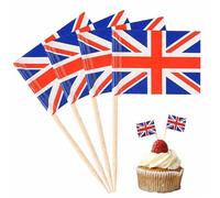 Stuzzicadenti con bandiera britannica - 100 decorazioni per torta per incoronare il re Carlo III, bandiere britanniche per cocktail per compleanno, matrimonio, baby shower, festa nazionale