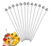 Stuzzicadenti da cocktail, 10 bastoncini in acciaio inox, riutilizzabili, in metallo, lavabili, per guarnire il caffè, mescolare, colore: argento