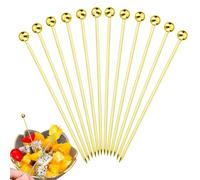 Stuzzicadenti da cocktail, 10 bastoncini in acciaio inox, riutilizzabili, in metallo, lavabili, per guarnire il caffè, mescolare, colore: oro