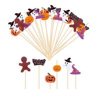 Stuzzicadenti da Cocktail, 100 Pezzi, di Halloween, Stecchini per Aperitivo, Zucca Pipistrello Ragno Fantasma Bastoncini, Stuzzicadenti Decorativi per Compleanno, Festa, Decorazioni Spiedini, 12cm