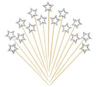 Stuzzicadenti da Cocktail Stella, 50pcs Spiedini da Cocktail con Stelle, Bastoncini di Bambù, Stuzzicadenti Decorativi Stella, Adatto per Decorare Frutta, Cibi Grigliati, Cupcake e Cocktails(Argento)