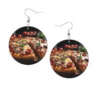 Stuzzicanti orecchini a goccia in pelle di salsiccia pizza, rotondi su entrambi i lati, stampati, con ganci placcati in argento 925, taglia unica, argento Sterling e pietra dorata, One Size, Argento