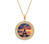 STVNKML Bella Torre Eiffel Parigi collana per le donne cerchio ciondolo gioielli collane moda diamante disco collana girocollo per anniversario, San Valentino, regalo di Natale per mamma moglie, One