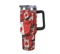 STVNKML Bicchiere da 1,18 ml con manico con bandiera canadese in acciaio inox, riutilizzabile, tazza da viaggio isolata a prova di perdite, tazza per auto, grande capacità, per viaggi, all'aperto, uso