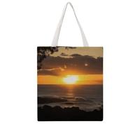 STVNKML Borsa tote da donna in tela con gatto sul terreno, graziosa ed elegante, borsa per la spesa riutilizzabile per tutti i giorni, Tramonto Hawaii Beach, 38x41cm
