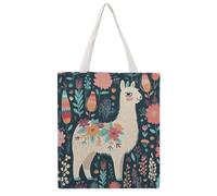 STVNKML Borsa tote da donna in tela con gatto sul terreno, graziosa ed elegante, borsa per la spesa riutilizzabile per tutti i giorni, Simpatico lama floreale, 38x41cm