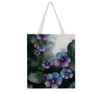 STVNKML Borsa tote da donna in tela con motivo floreale fenicottero, graziosa ed elegante, borsa a tracolla riutilizzabile, per tutti i giorni, Fiori viola blu e foglie verdi, 38x41cm
