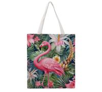 STVNKML Borsa tote da donna in tela con motivo floreale fenicottero, graziosa ed elegante, borsa a tracolla riutilizzabile, per tutti i giorni, Motivo floreale fenicottero, 38x41cm