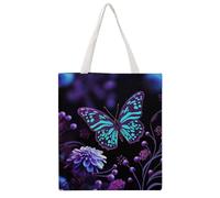 STVNKML Borsa tote da donna in tela con motivo floreale fenicottero, graziosa ed elegante, borsa a tracolla riutilizzabile, per tutti i giorni, Farfalla viola e fiori, 38x41cm