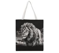 STVNKML Borsa tote in tela disegnata a mano con fiori e cavalli, da donna, graziosa ed elegante, borsa per la spesa riutilizzabile per tutti i giorni, Illustrazione di leone in bianco e nero, 38x41cm