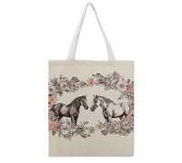 STVNKML Borsa tote in tela disegnata a mano con fiori e cavalli, da donna, graziosa ed elegante, borsa per la spesa riutilizzabile per tutti i giorni, Fiori e cavalli disegnati a mano, 38x41cm