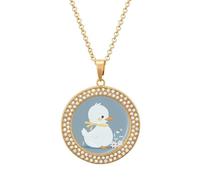 STVNKML Collana con ciondolo a forma di anatra bianca, da donna, alla moda, con ciondolo a forma di disco di diamante, collana girocollo per anniversario, San Valentino, regalo di Natale per mamma e