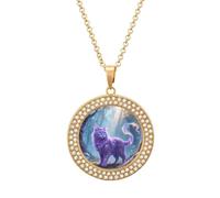 STVNKML Collana con ciondolo a forma di gatto fantasia, da donna, alla moda, con ciondolo a forma di disco di diamante, collana girocollo per anniversario, San Valentino, regalo di Natale per mamma e
