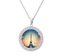STVNKML Collana con ciondolo a forma di Parigi da donna, alla moda, con ciondolo a forma di disco di diamante, collana girocollo per anniversario, San Valentino, regalo di Natale per mamma e moglie