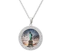 STVNKML Collana con ciondolo a forma di statua della libertà, da donna, alla moda, con ciondolo a forma di disco di diamante, collana girocollo per anniversario, San Valentino, regalo di Natale per