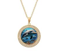 STVNKML Collana girocollo da donna con ciondolo a forma di delfino, alla moda, con ciondolo a forma di disco di diamante, per anniversario, San Valentino, regalo di Natale per mamma e moglie, One size