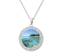 STVNKML Isola delle Figi e mare trasparente, collana da donna con ciondolo a cerchio, collana girocollo alla moda con ciondolo a disco con diamanti per anniversario, San Valentino, regalo di Natale